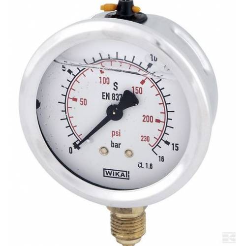 Manometr glicerynowy, FI-100 mm, 16 bar, dolny