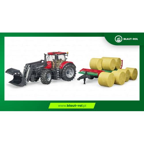 BRUDER traktor ciągnik CASE +tur+baloty+ przyczepa