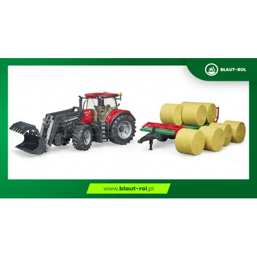 BRUDER traktor ciągnik CASE +tur+baloty+ przyczepa