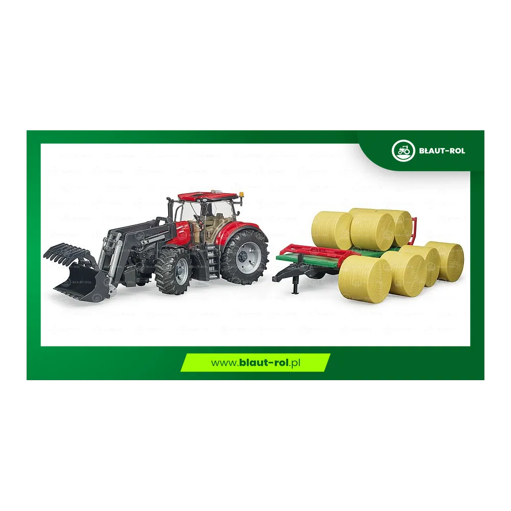 BRUDER traktor ciągnik CASE +tur+baloty+ przyczepa