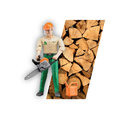 BRUDER figurka drwala z pilarką i bakiem 60030