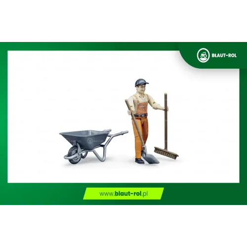 BRUDER figurka mężczyzny z taczką +akcesoria 62130