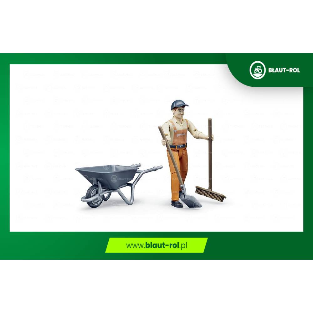 BRUDER figurka mężczyzny z taczką +akcesoria 62130