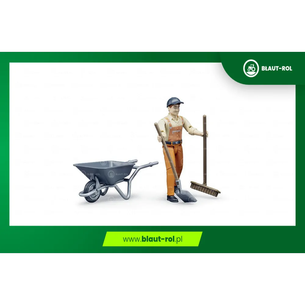BRUDER figurka mężczyzny z taczką +akcesoria 62130