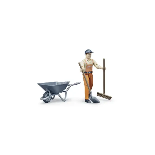 BRUDER figurka mężczyzny z taczką +akcesoria 62130