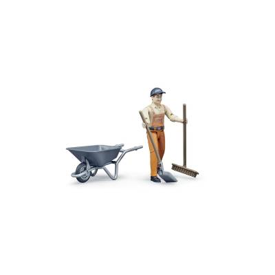 BRUDER figurka mężczyzny z taczką +akcesoria 62130