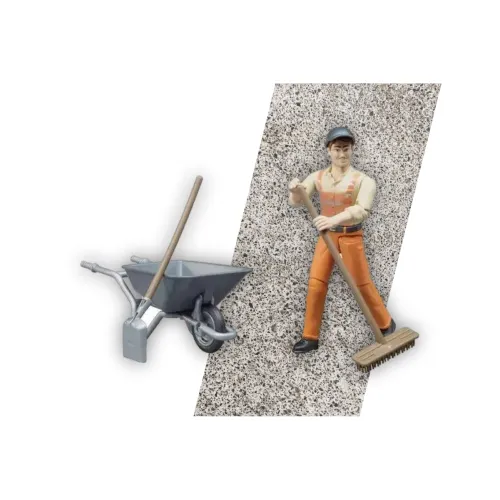 BRUDER figurka mężczyzny z taczką +akcesoria 62130