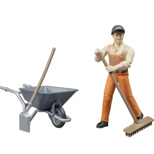 BRUDER figurka mężczyzny z taczką +akcesoria 62130