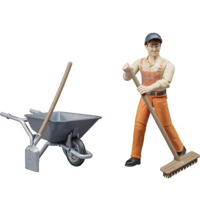 BRUDER figurka mężczyzny z taczką +akcesoria 62130