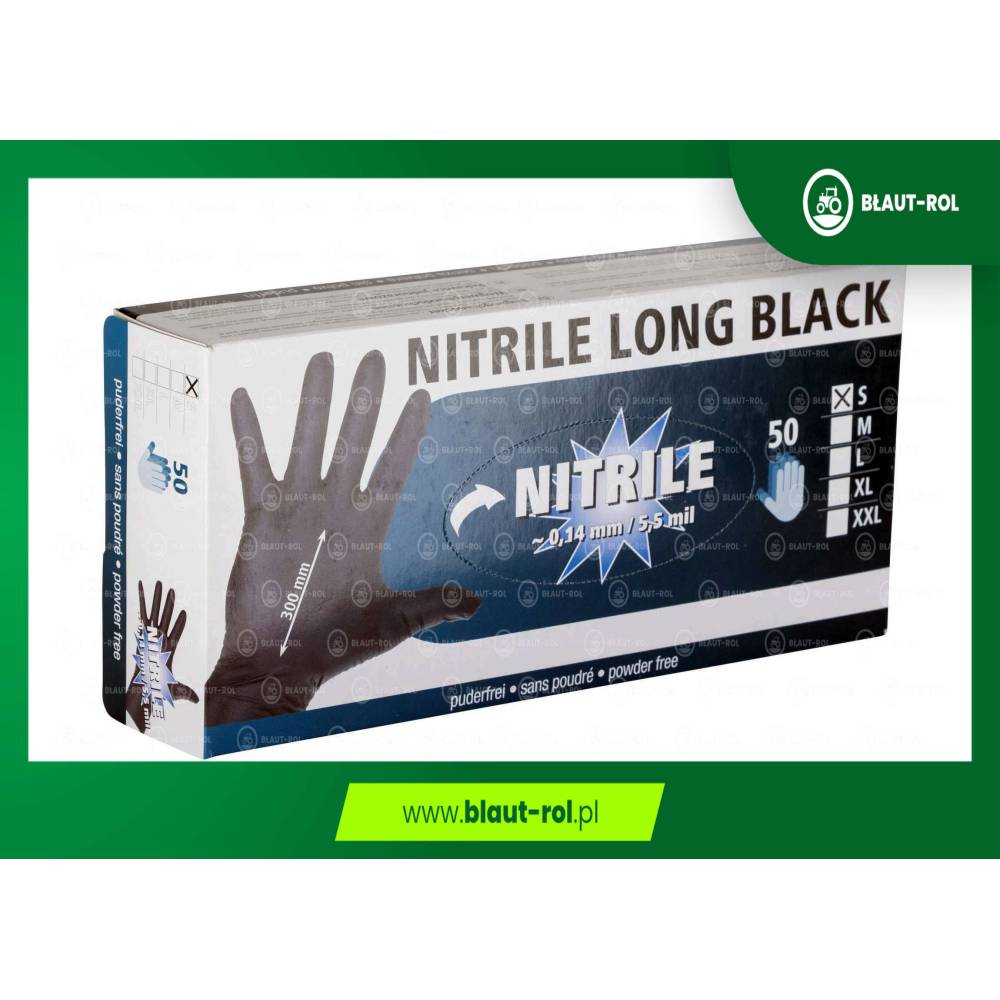 Rękawice Nitrile Long Black rozmiar XL czarne 50sz