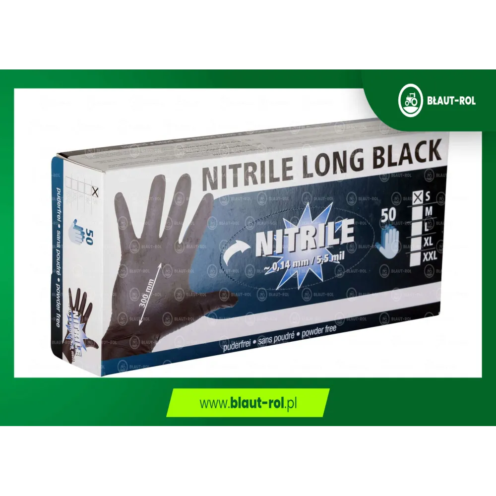 Rękawice Nitrile Long Black rozmiar XL czarne 50sz